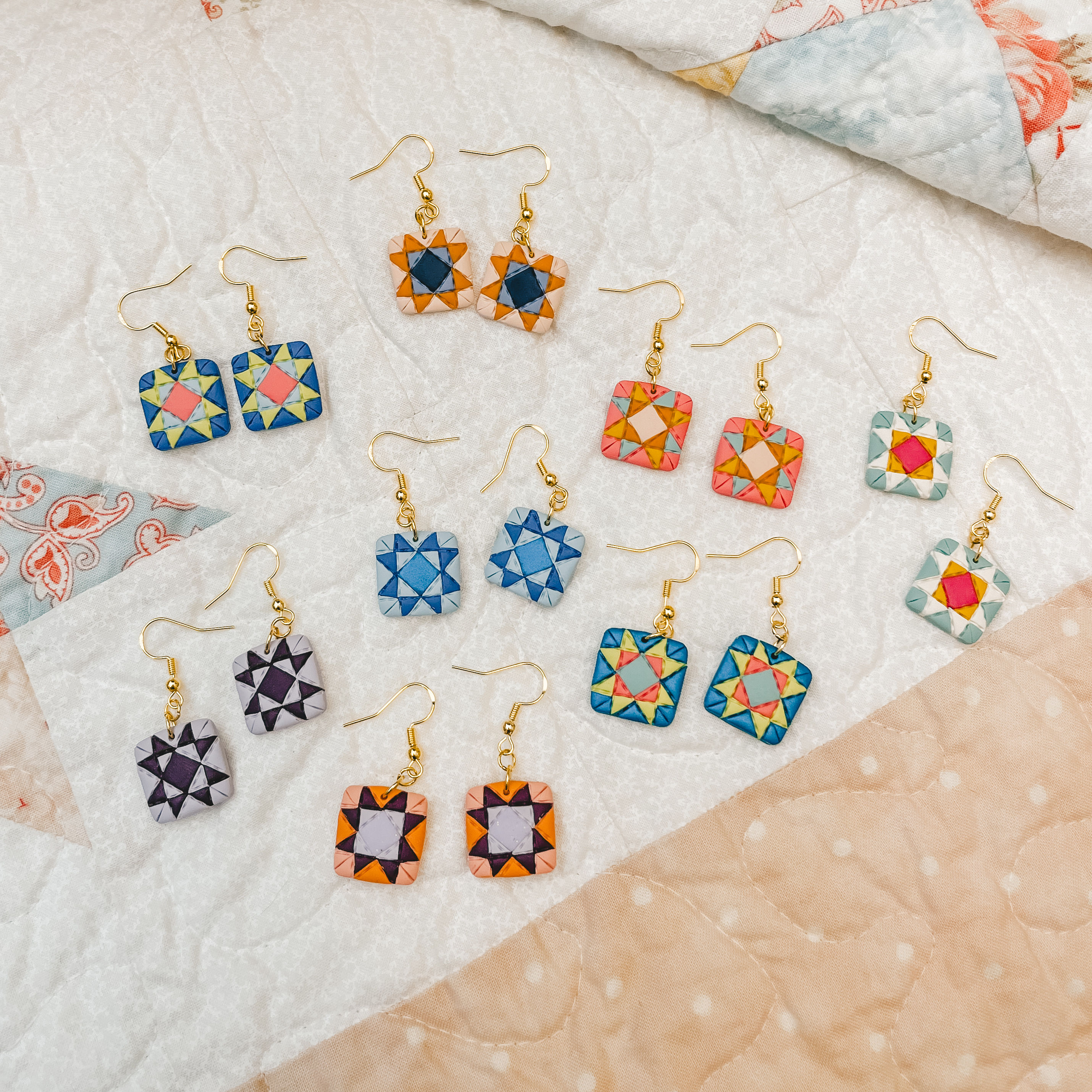 Small Quilt Block Style Earrings