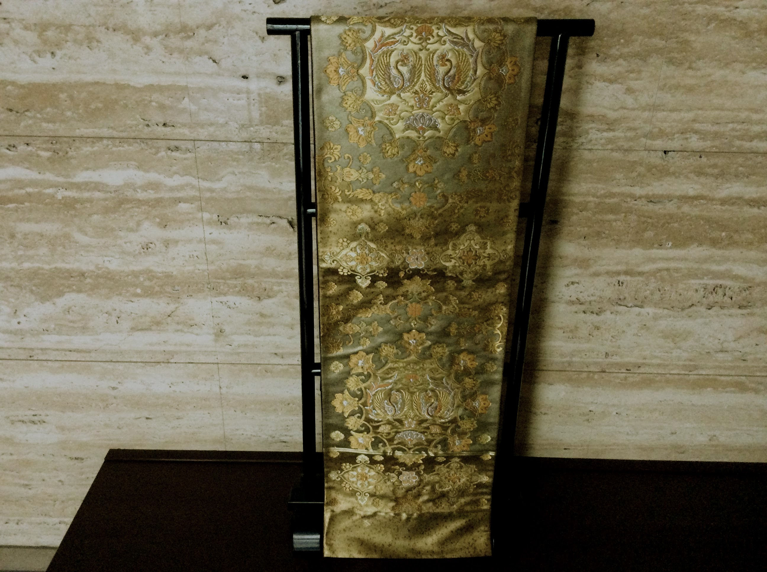 いぶし金、天平向い鳳凰　袋帯