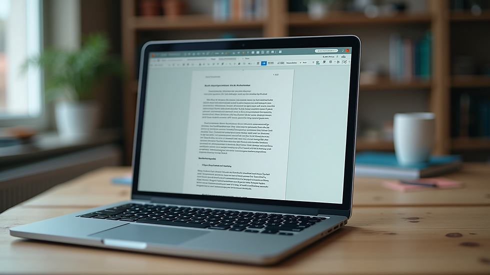 Eye-level view of a laptop with a document open on a proofreading software