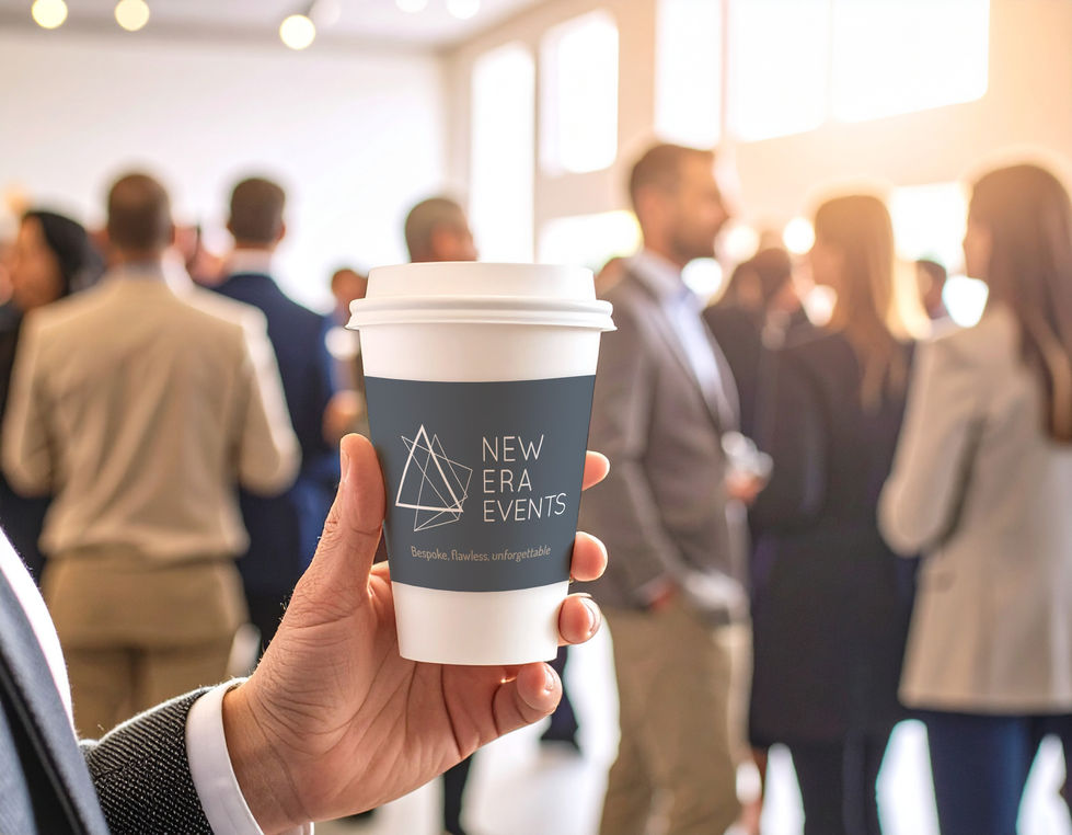 NEE-Cup Mock-Firefly_BLANK PAPER COFFEE CUP AT EVENT LAUNCH PEOPLE MINGLING CUP WITH WHITE