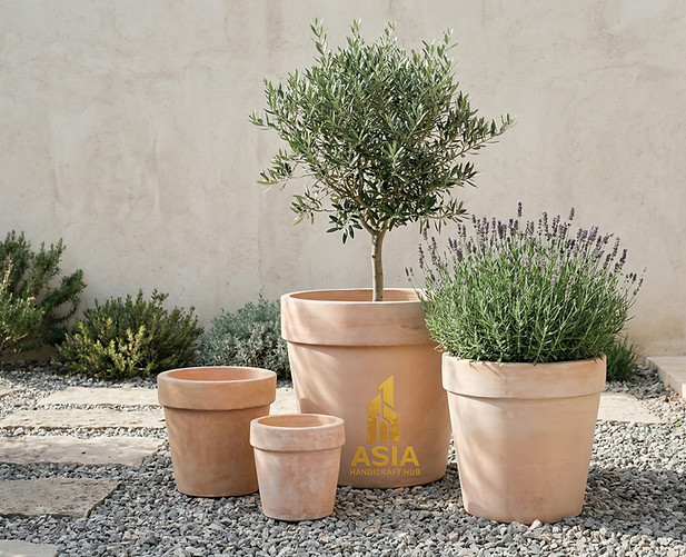 Vietnam White washed terracotta pots set 4