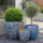 Blue Volcanic Glaze Round Planters Vietnam Pottery Pots