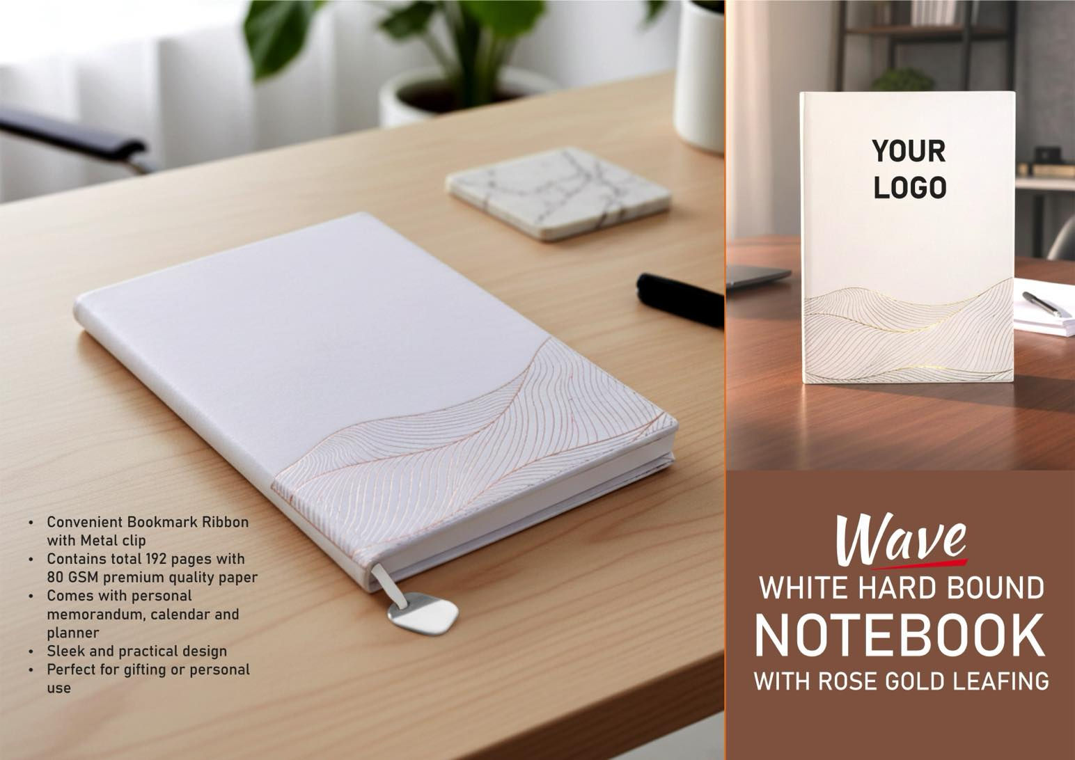 Wave White Hard Bound Notebook With Rose Gold Leafing | EAEA 1 | B 188 |D304