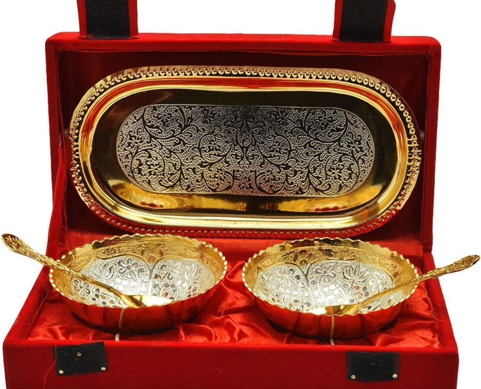 Silver/Gold Plated Miran Bowl Set With Awesome Box;DGP PLBL OBM