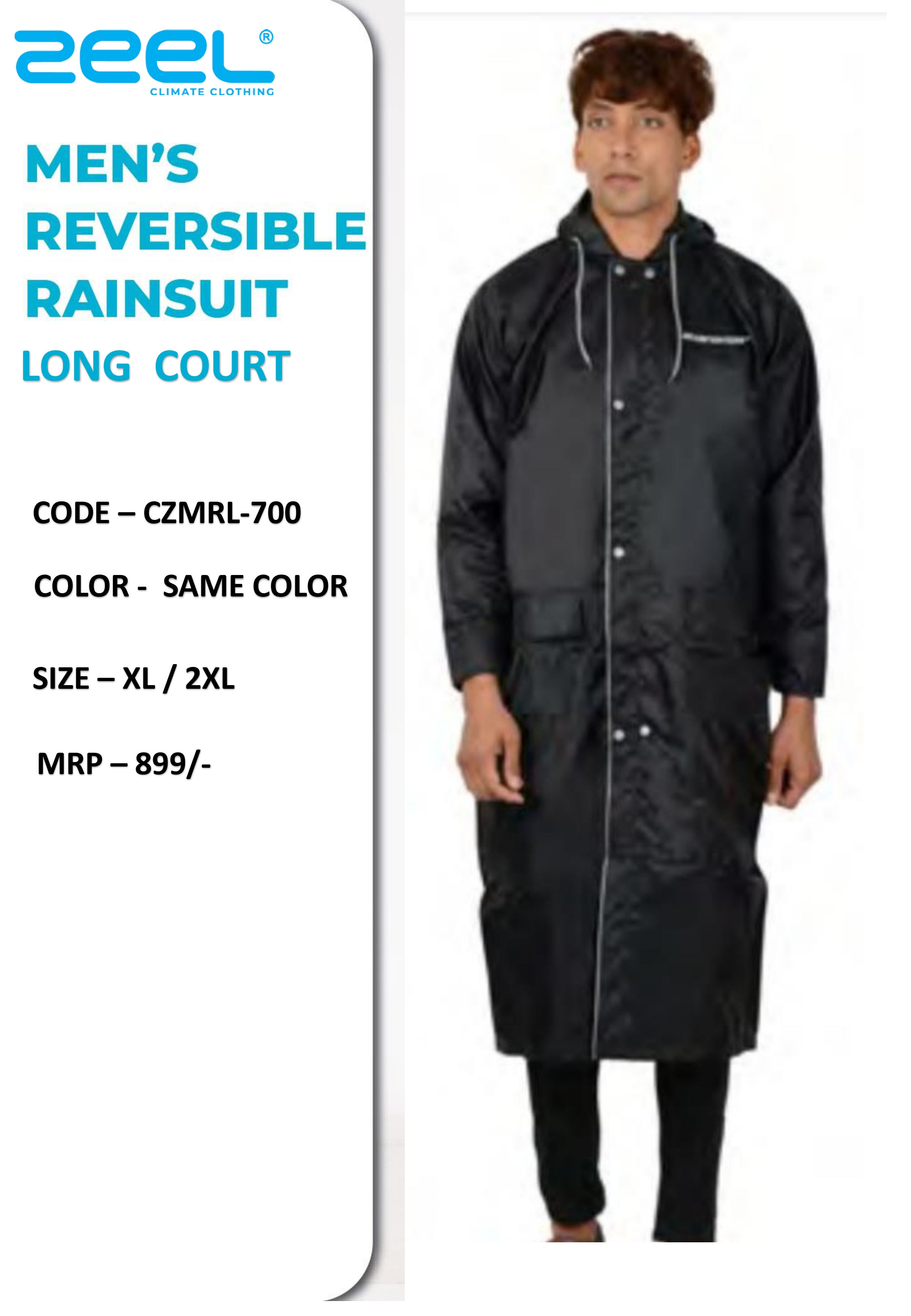 MEN'S REVERSIBLE RAINSUIT LONG COURT | ZEEL | CZMRL-700 | D780 | MRP Rs. 899