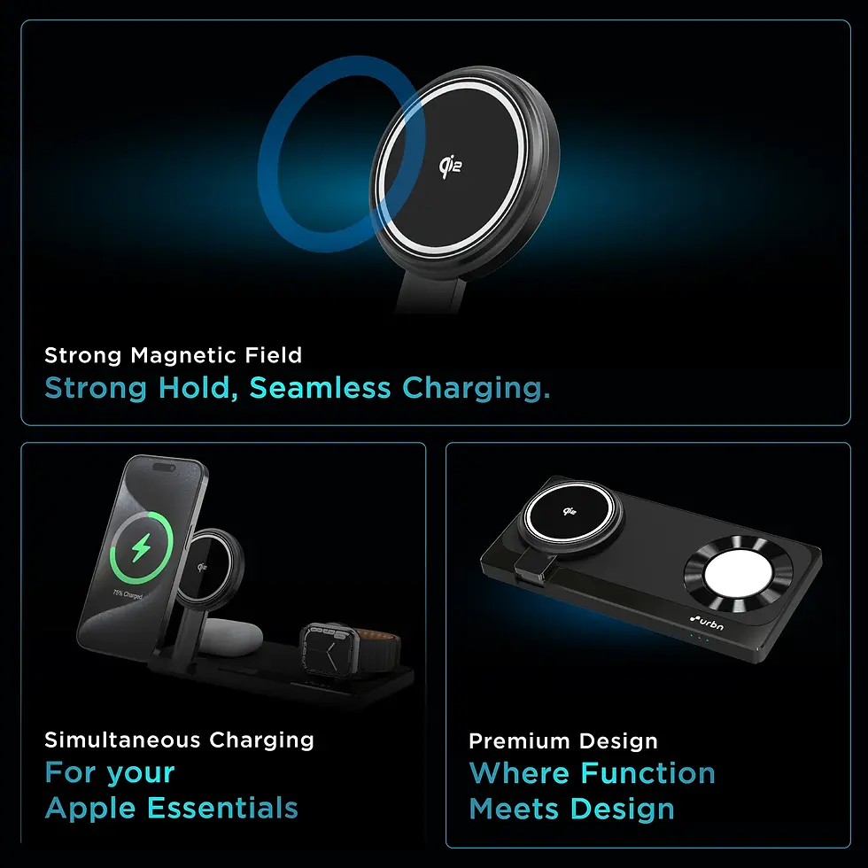 Thumbnail: URBN|3-IN-1 Qi2 Desktop MagTag Stand Charger|UWS305 |D2990|MRP Rs. 4999