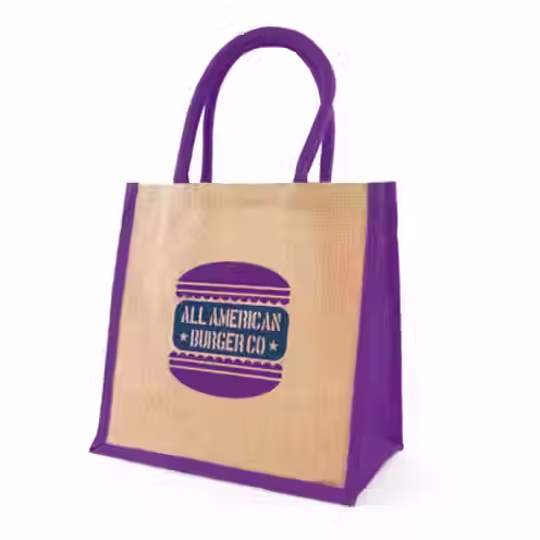 Thumbnail: Dual Tone Jute Tote Bag | Multi Colour Logo | 12 X 14 X 5 Inches  | BBZ | D240