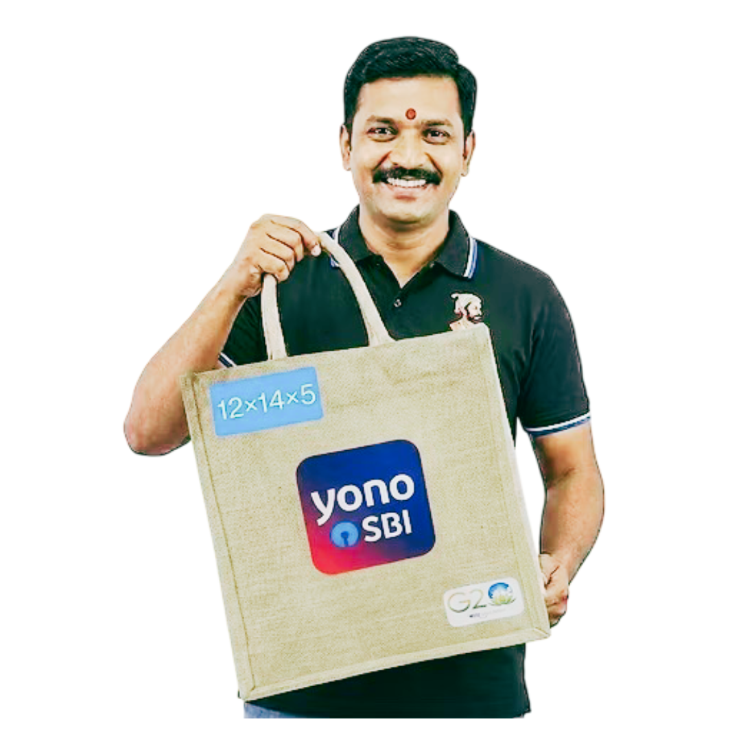 Jute Tote Bag | Multi Col Logo | White | 12 X 14 X 5 Inches | BBZ | D220