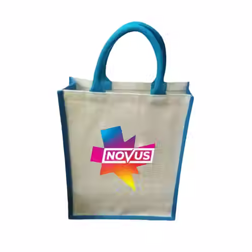 Thumbnail: Dual Tone Jute Tote Bag | Multi Colour Logo | 12 X 14 X 5 Inches  | BBZ | D240