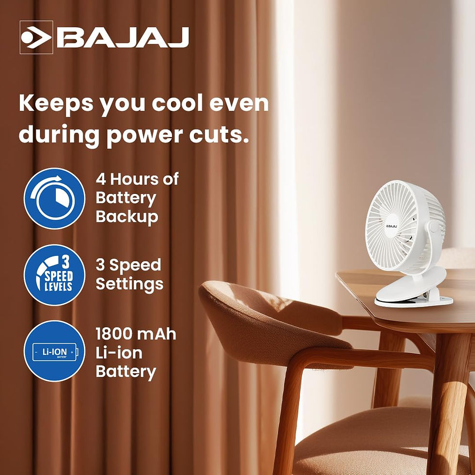 Thumbnail: BAJAJ|Pygmy Mini Fan 110MM|4-Hr Back-up|D1662|MRP Rs. 1960
