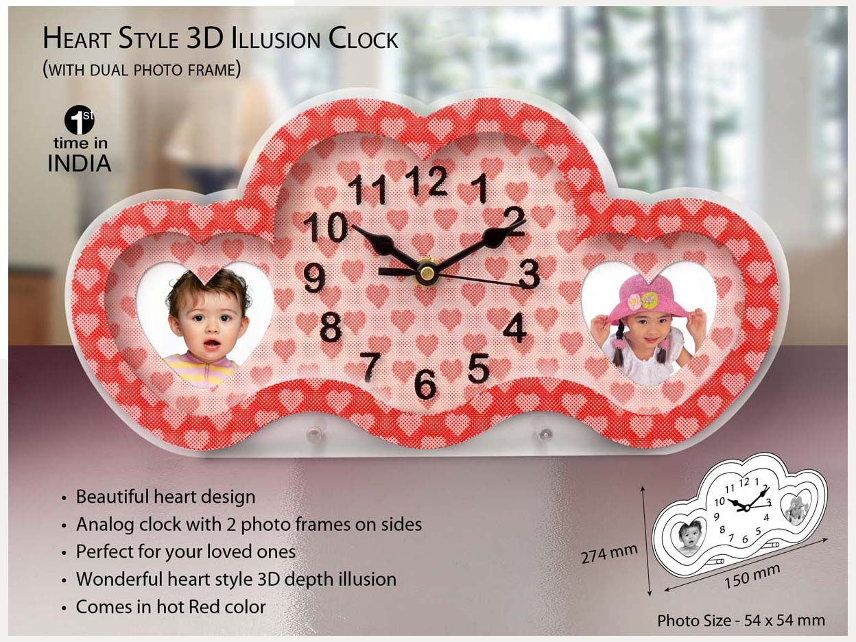 Dgp-Pp-28-Heart Style 3D Illusion Clock. (Rs.251 - Rs.500);DGP PPPP