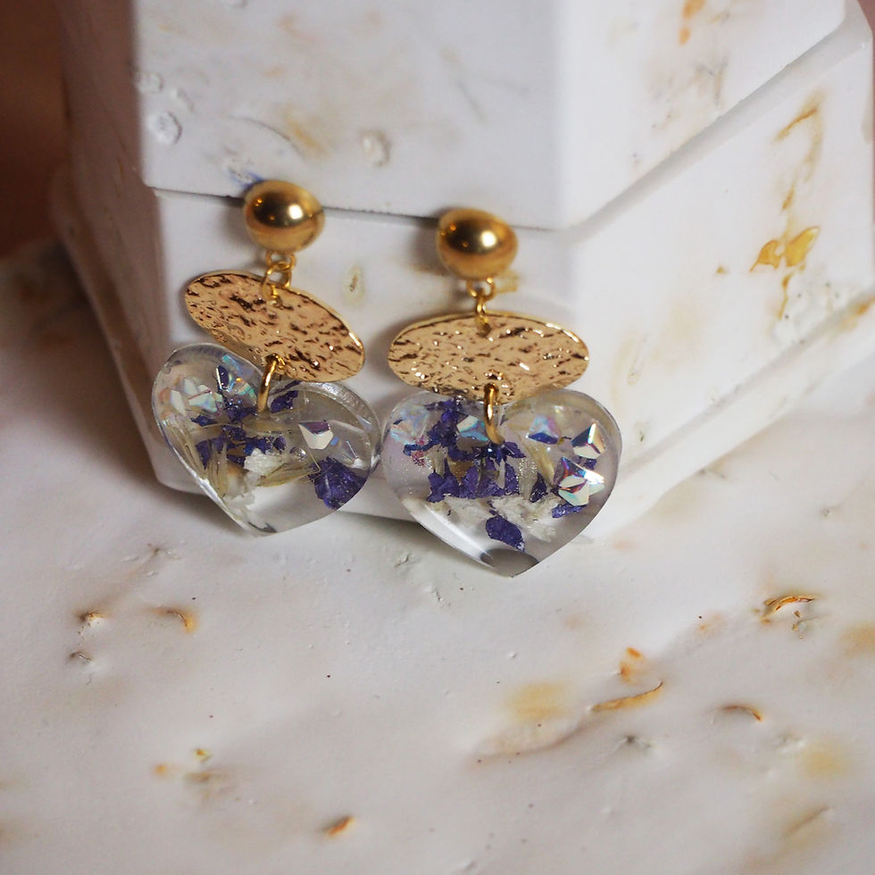 Miniature : MARJANE - boucles d'oreilles résine et fleurs françaises