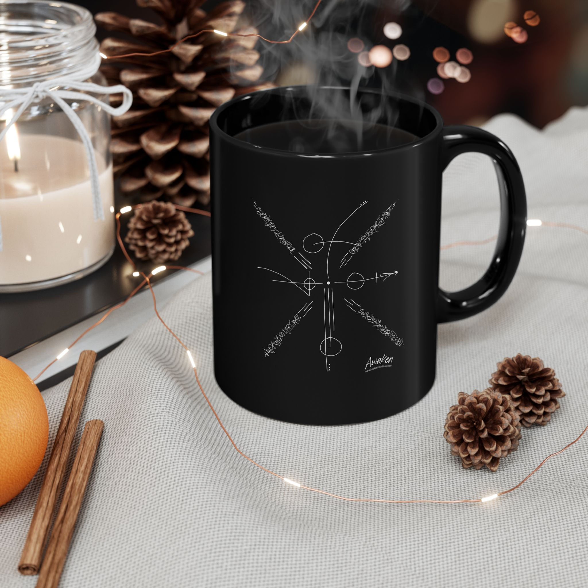 Awaken - Intuitively Created and hand drawn - Black Ceramic Mug —  (11oz/15oz)