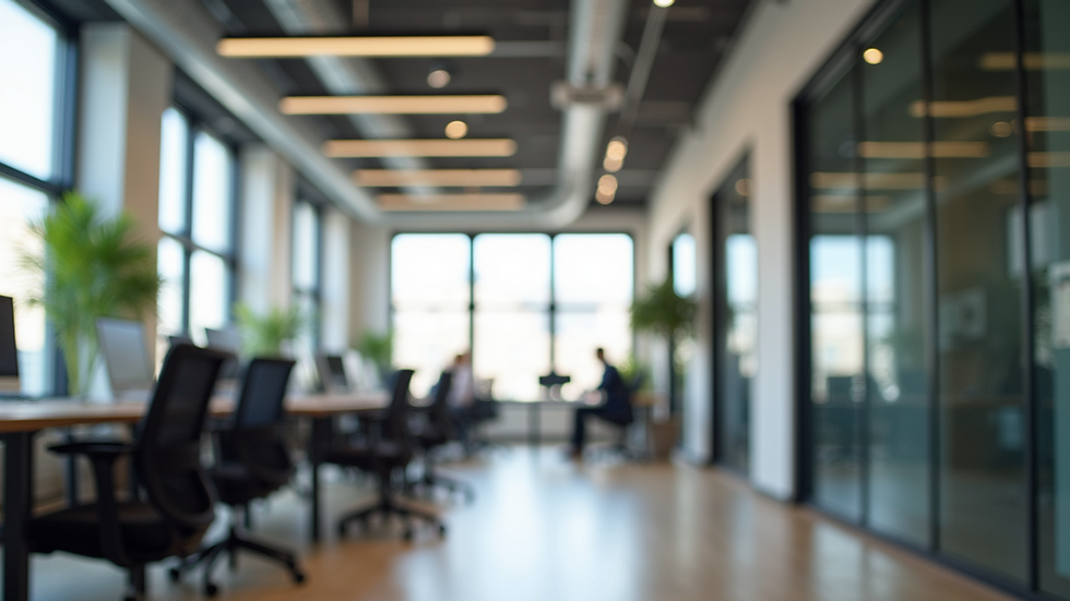 Eye-level view of a modern office with a flexible workspace