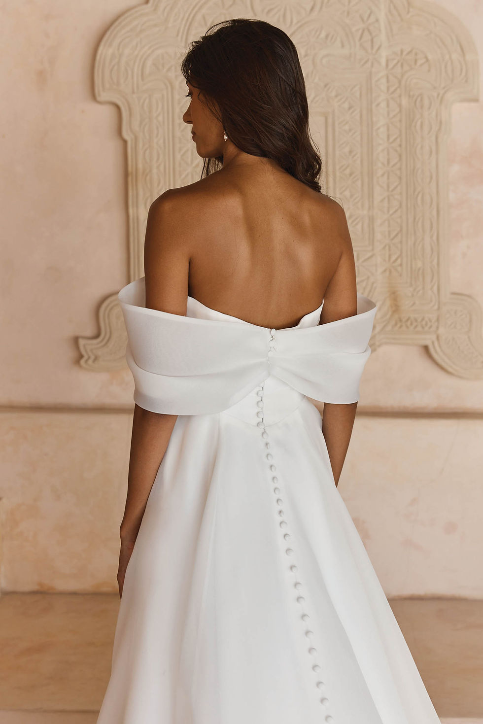 Thumbnail: Back detail of Lissy a-line organza wedding dress by Madi Lane