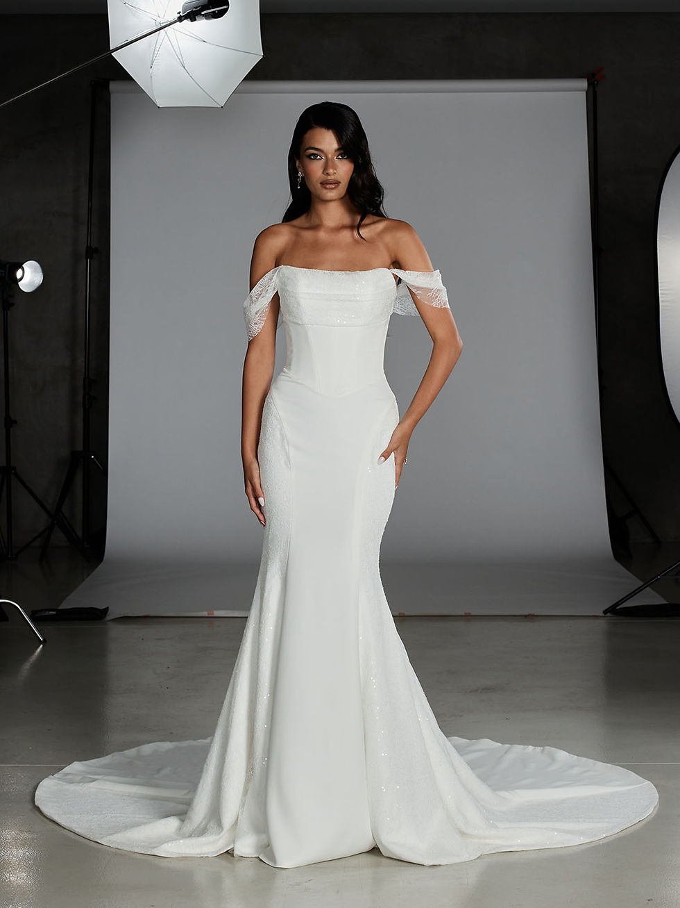 Thumbnail: Newman wedding dress by Evie Young without overskirt front view