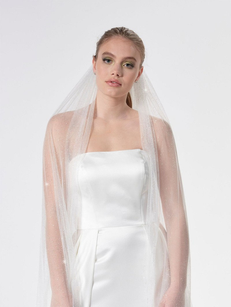 Thumbnail: Glitter Tulle veil - 300cm - single tier - ivory