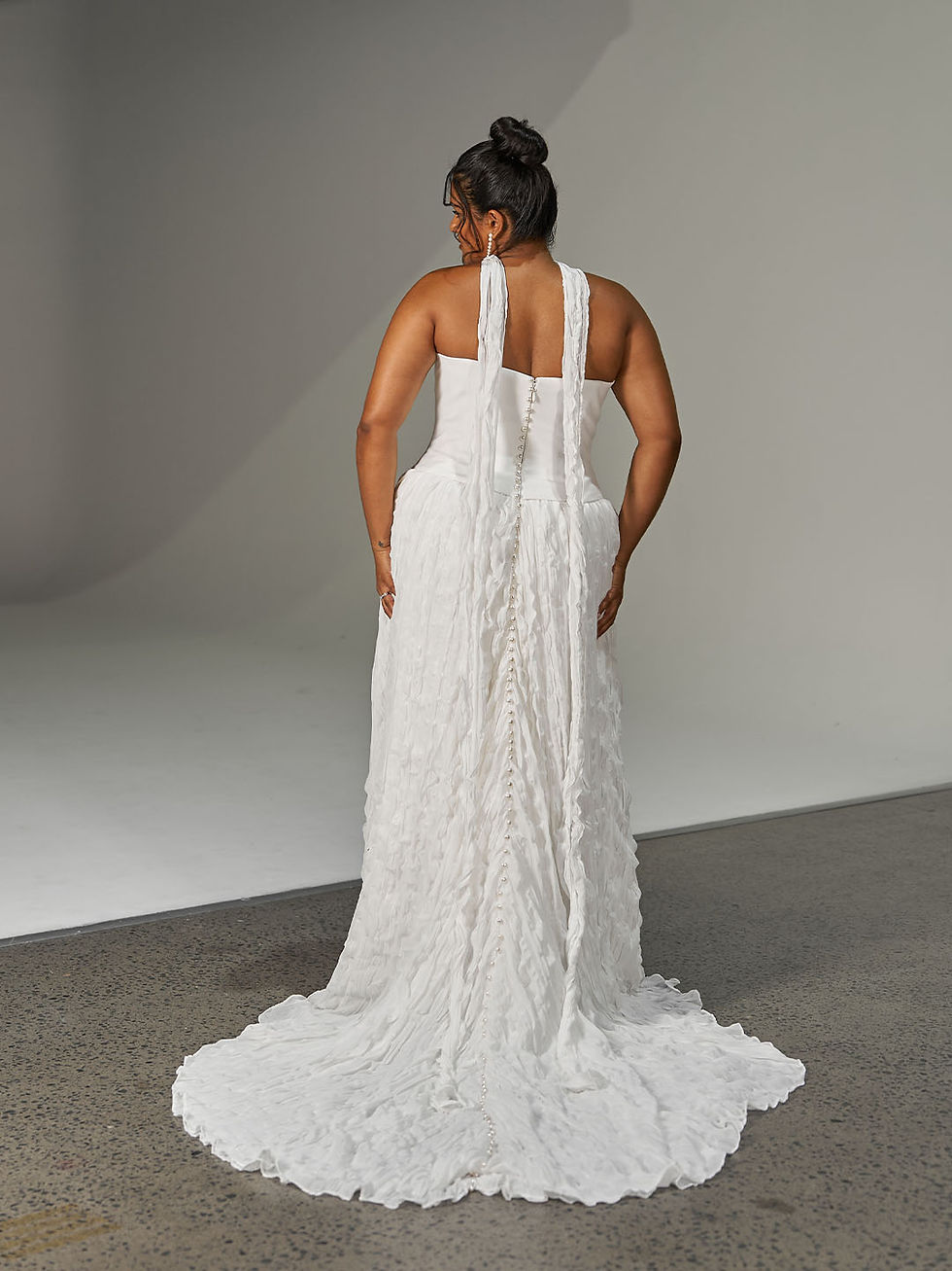 Thumbnail: Back view of Bette wedding dress by Evie Young on plus size model