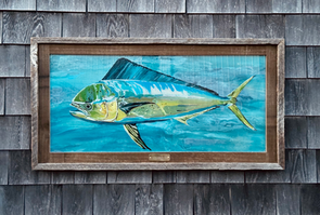 Ohana mahi mahi reverse glass painting by Nisa Mars