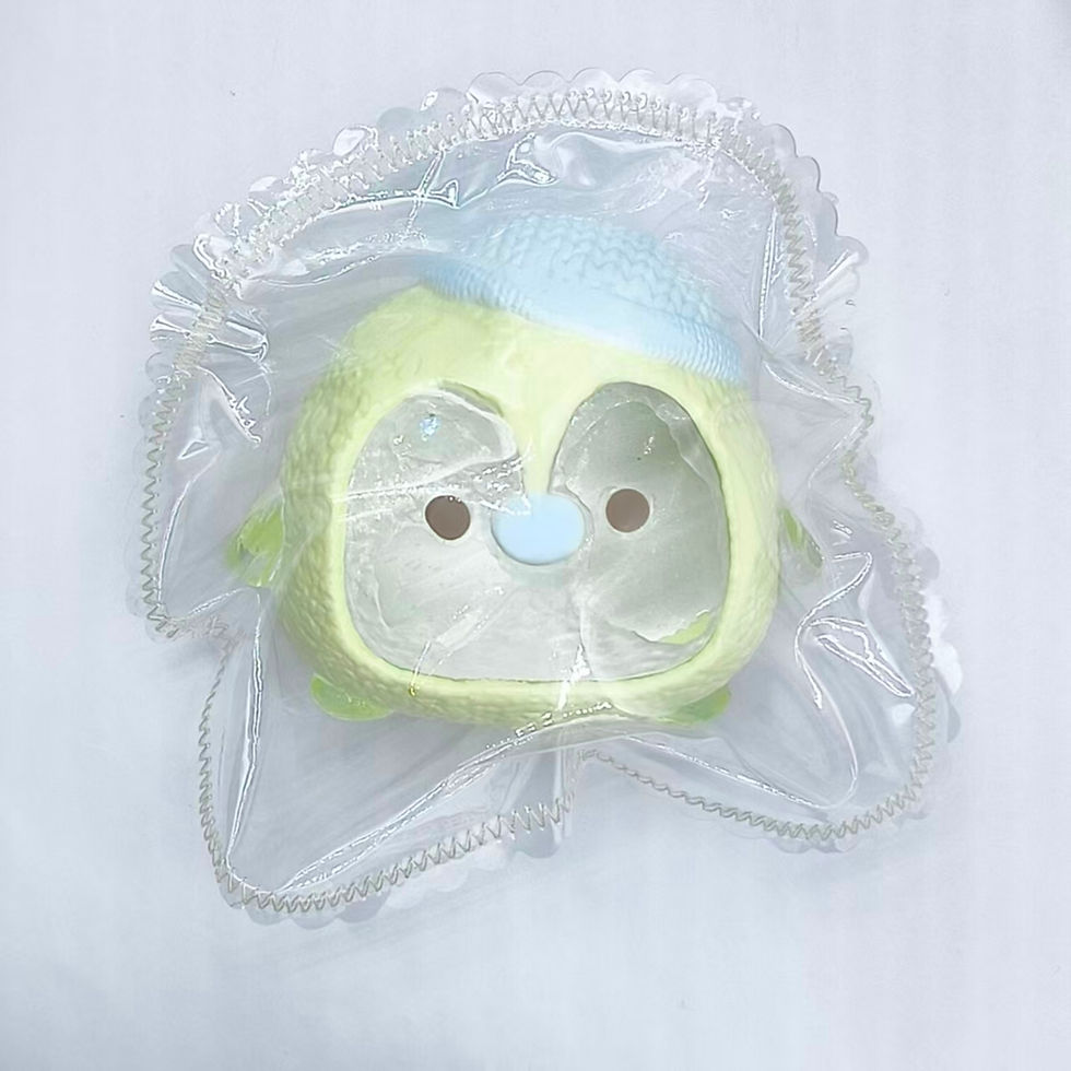 サムネイル： 透明ぷるぷる スノーペンギン｜ブルー・ピンク・イエロー｜小サイズ｜クリアスクイーズ｜海のモチーフ入り｜3種の手触り選べる｜手作り癒し系