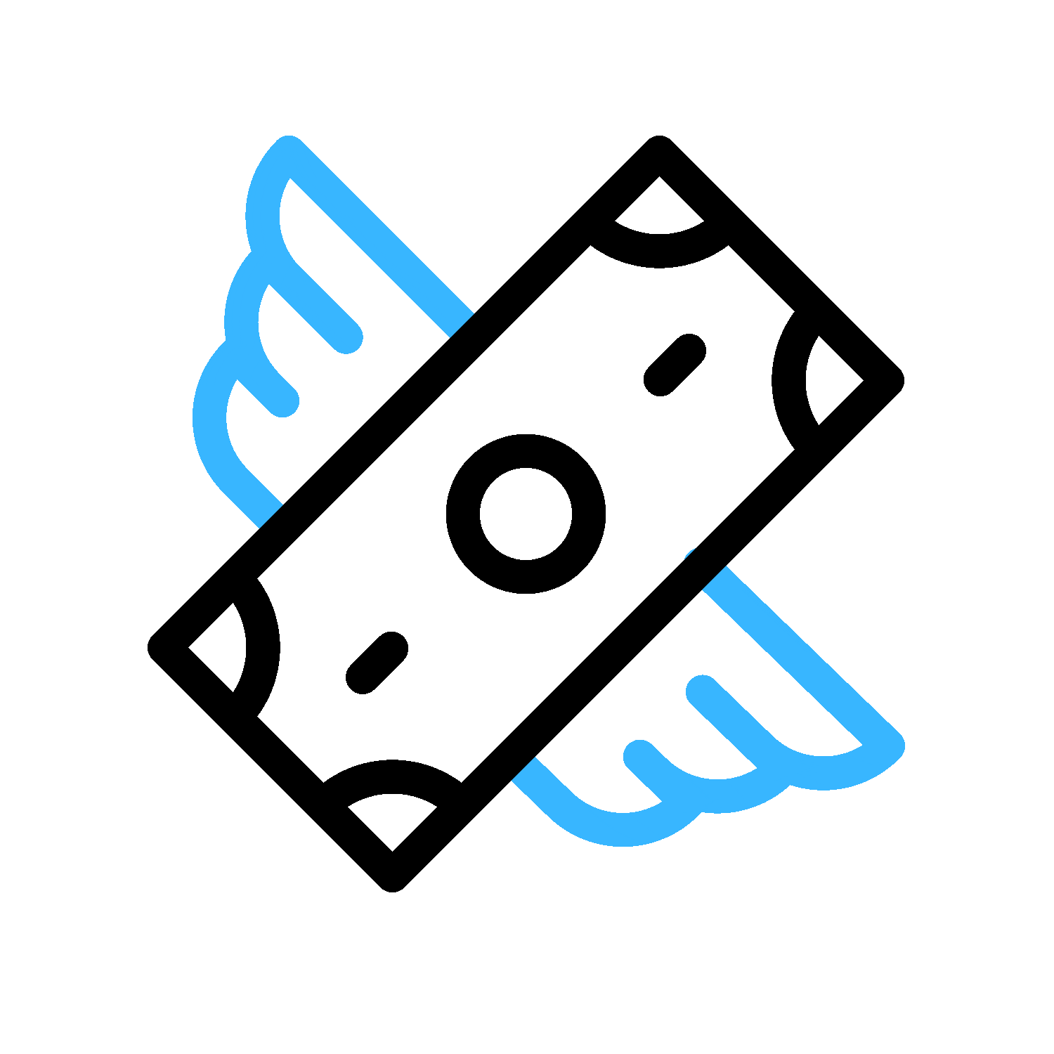 Animated icon of flying cash representing financial freedom after debt relief.