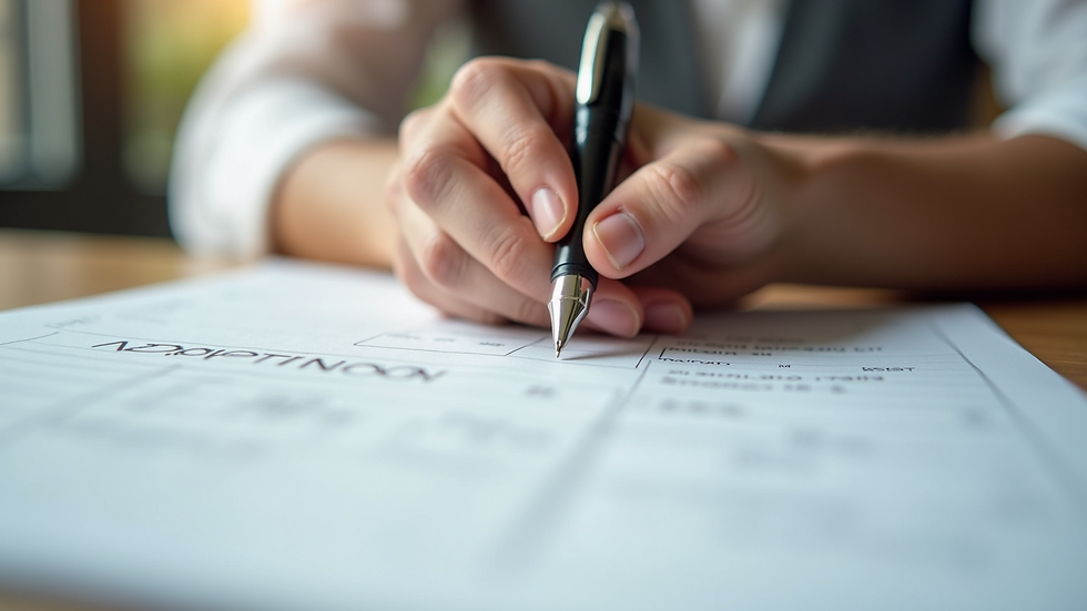 Close-up view of a pen and adoption form on a table