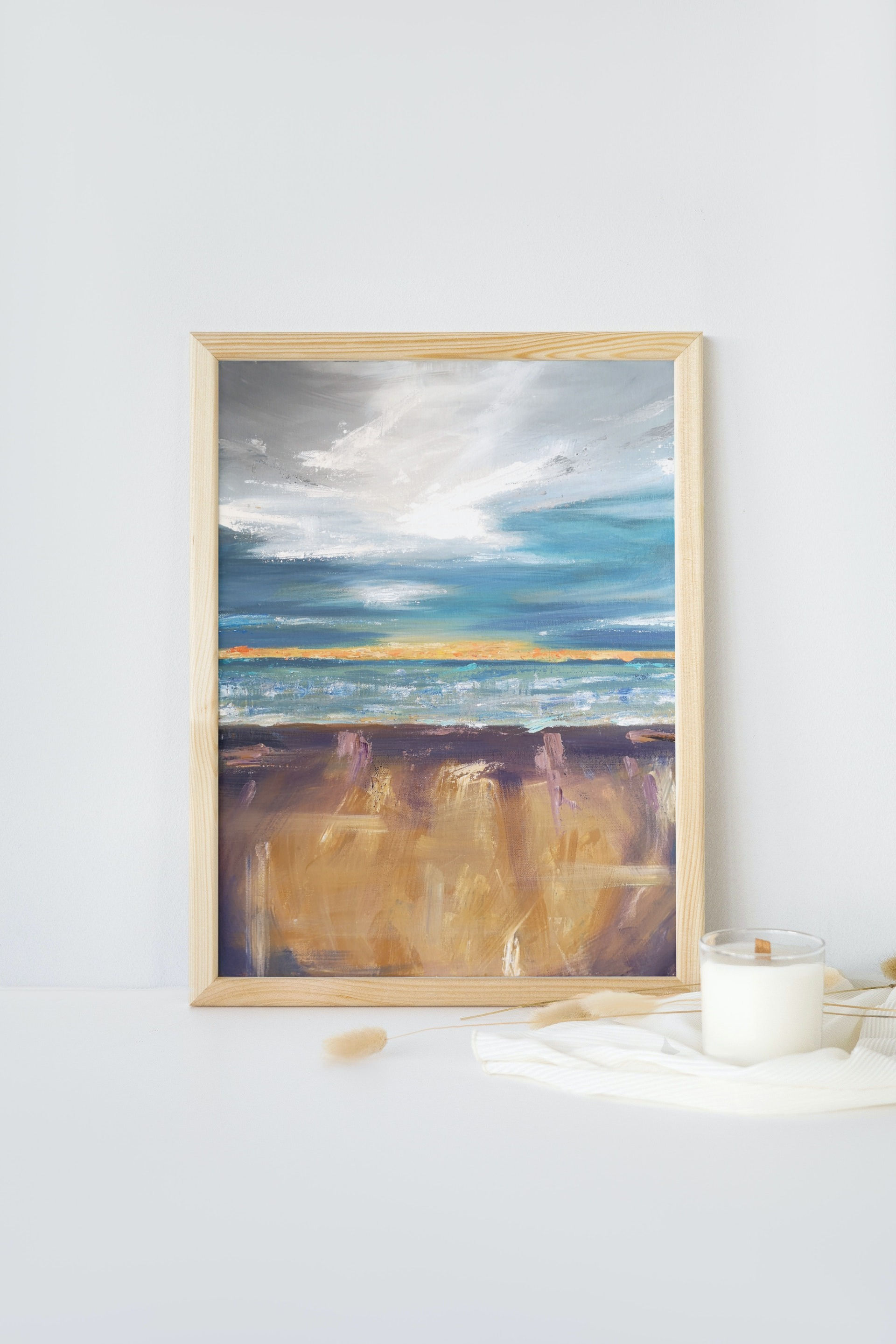 Collecting Moments, abstract art print, beach and sea Northumberland Coastline, original artworks
