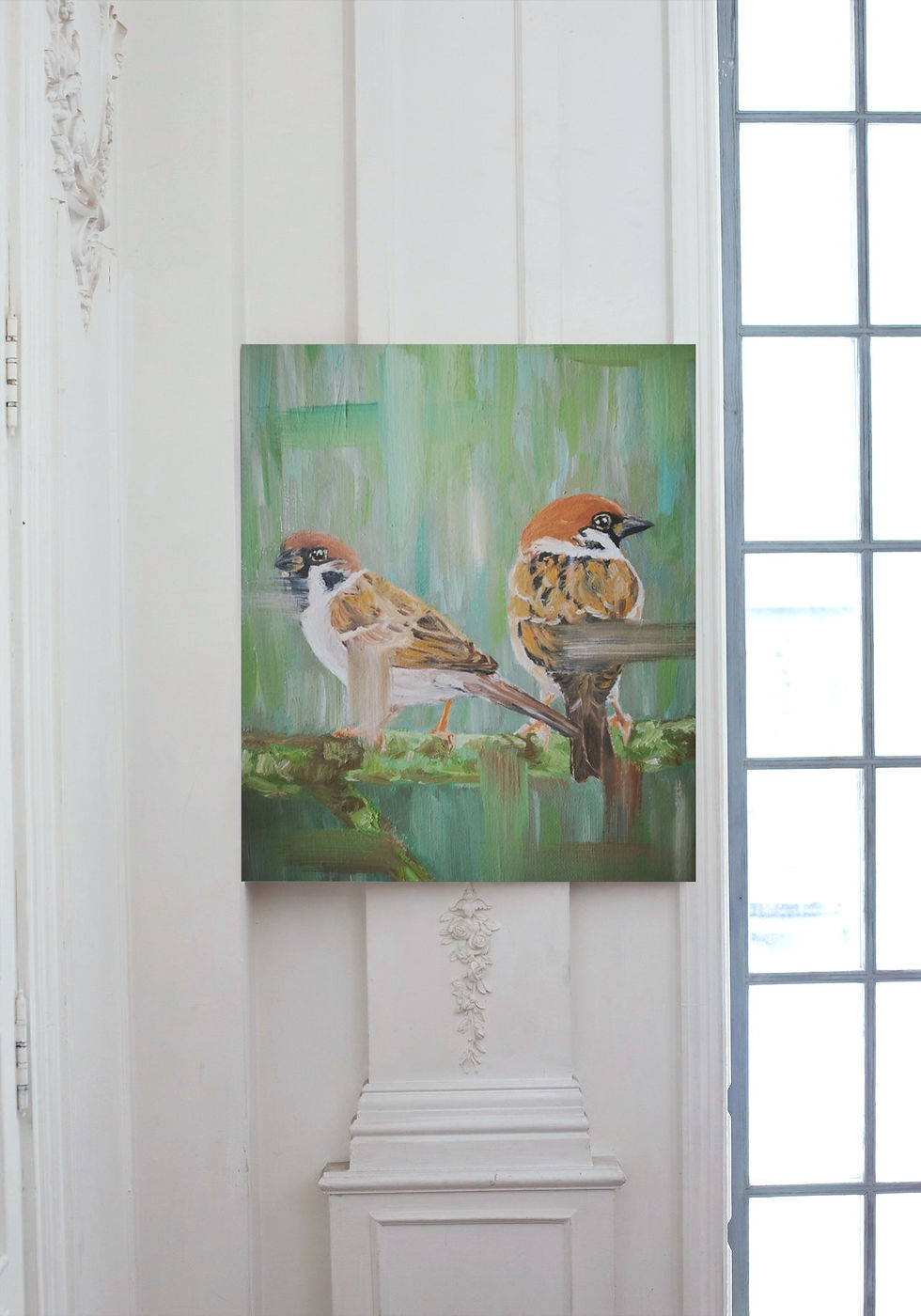 Thumbnail: Sparrows - 20.5cm x 29.5cm Oil on Canvas