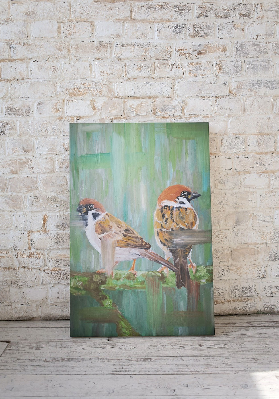Thumbnail: Sparrows - 20.5cm x 29.5cm Oil on Canvas