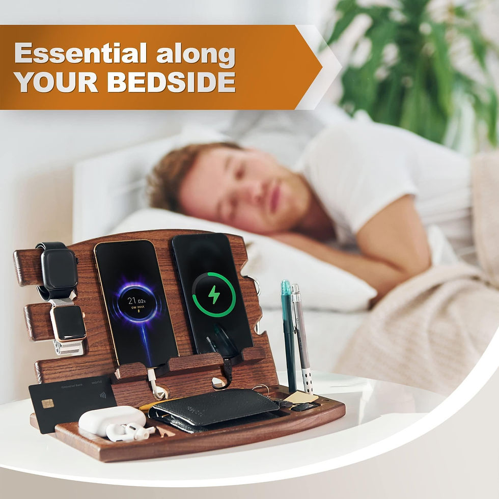 Thumbnail: Wood Phone Docking Station Natural Ash Phone Key Holder Wallet Watch Stand Gift