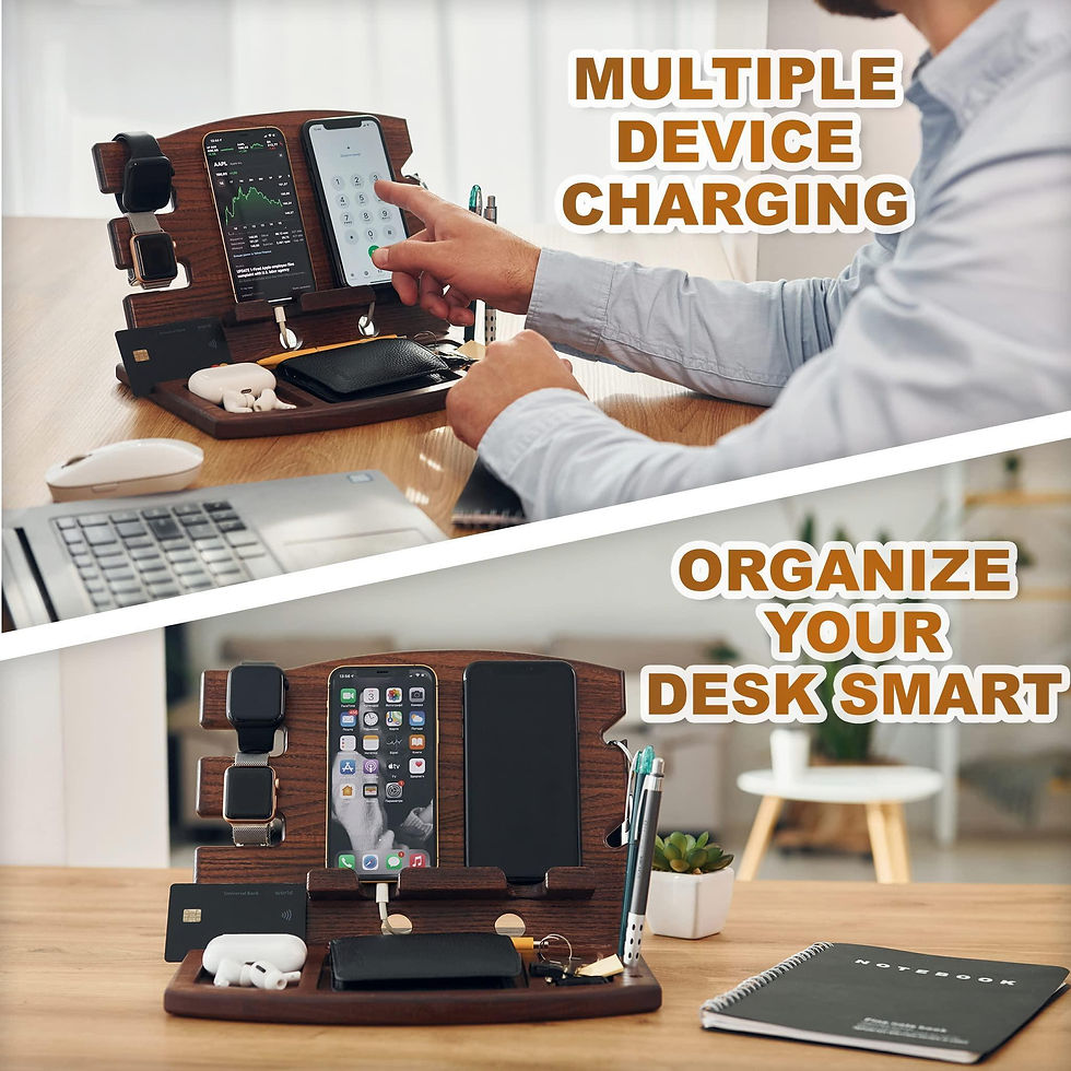 Thumbnail: Wood Phone Docking Station Natural Ash Phone Key Holder Wallet Watch Stand Gift