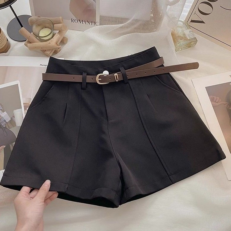 Miniatura: Short Feminino Plus Size Cintura Alta Modelo Evasê Elegante Casual Social Liso C