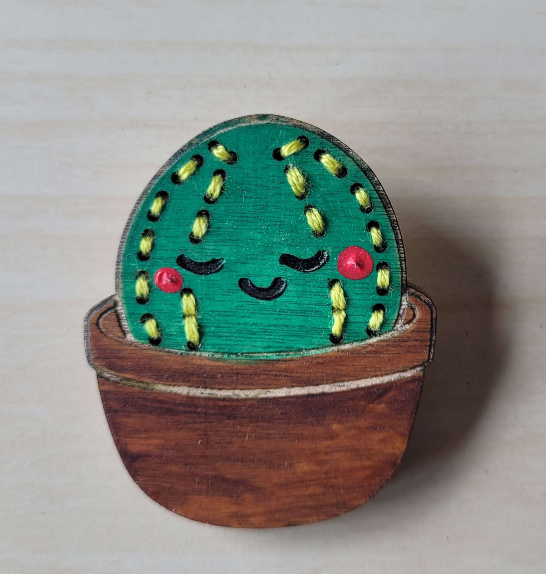 Hand Embroidered Cacti Brooch