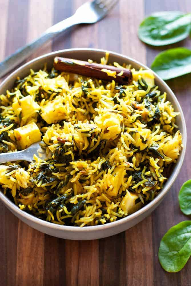 Spinach Pulao with Paneer
