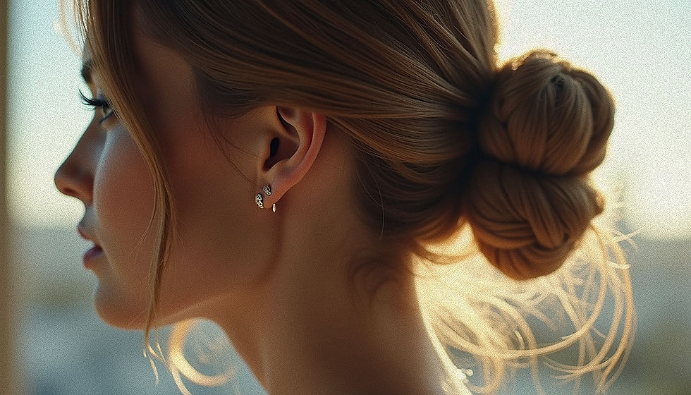 Close-up view of a sock bun used to curl hair