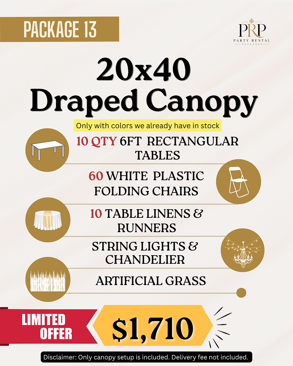 Thumbnail: Package 13: 20x40 Draped Canopy with items for $1,710