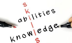 word abilities skills and knowledge in a cross word with pens