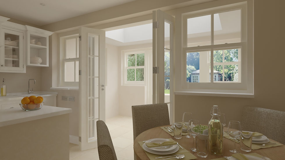 Bright kitchen extension by Webb Architecture Services, with garden views in East Horsley, Surrey