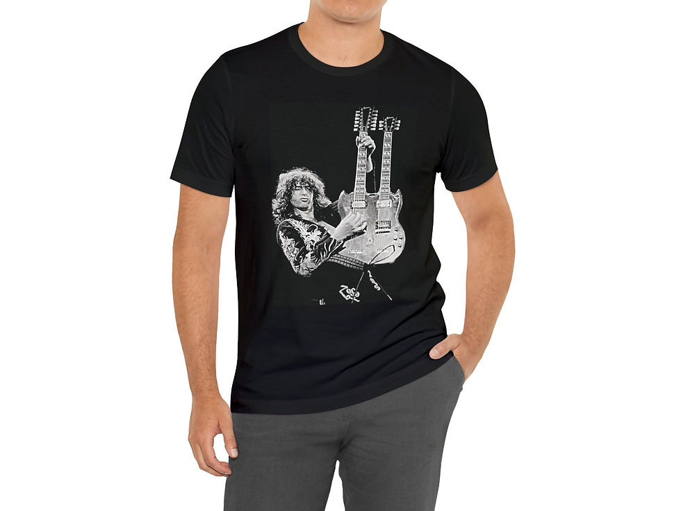 Miniatura: Jimmy Page Performing Stairway To Heaven, Black Unisex T-Shirt, Jimmy Page Tee