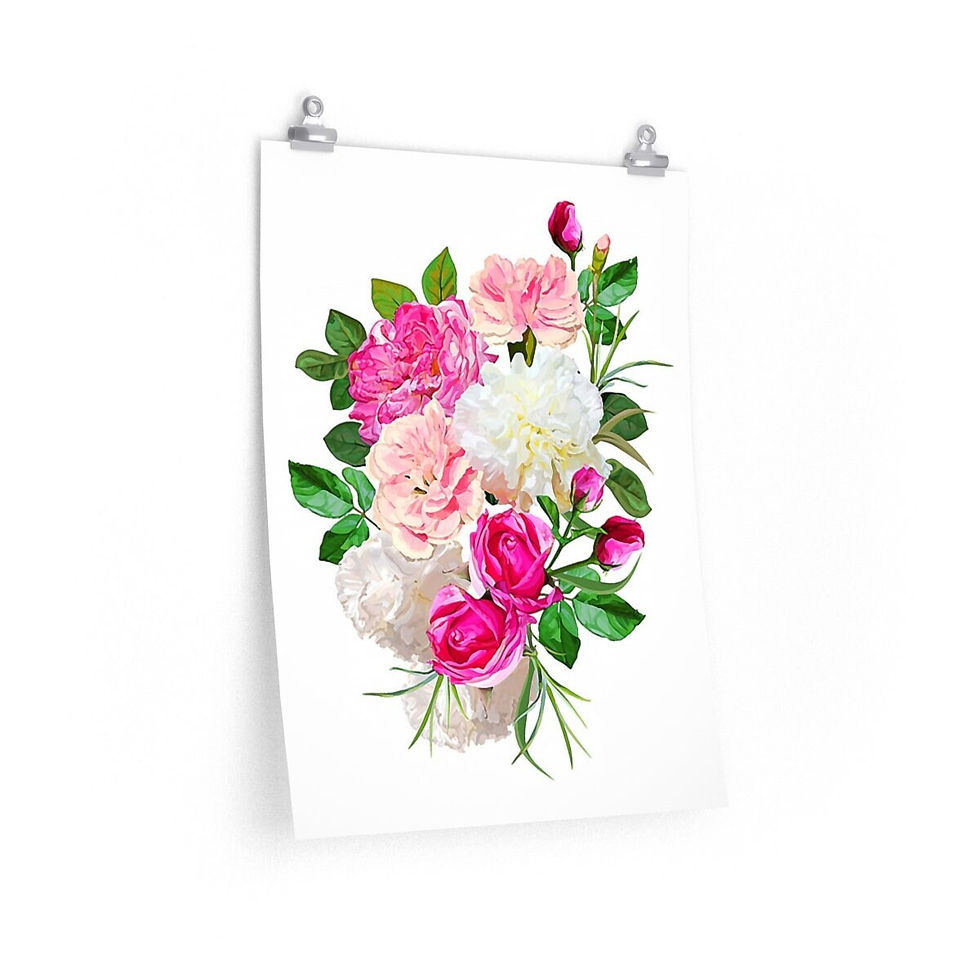 Miniaturbild: Flowers art print, roses, carnations, floral print, bouquet painting print