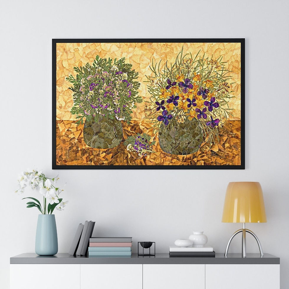 Thumbnail: Bouquets in green vases art print floral still life dried flowers art print wall
