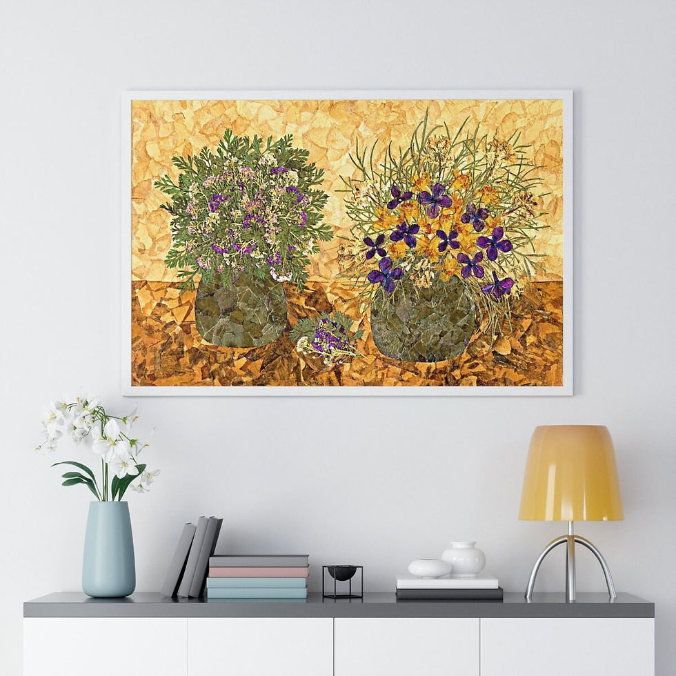 Thumbnail: Bouquets in green vases art print floral still life dried flowers art print wall