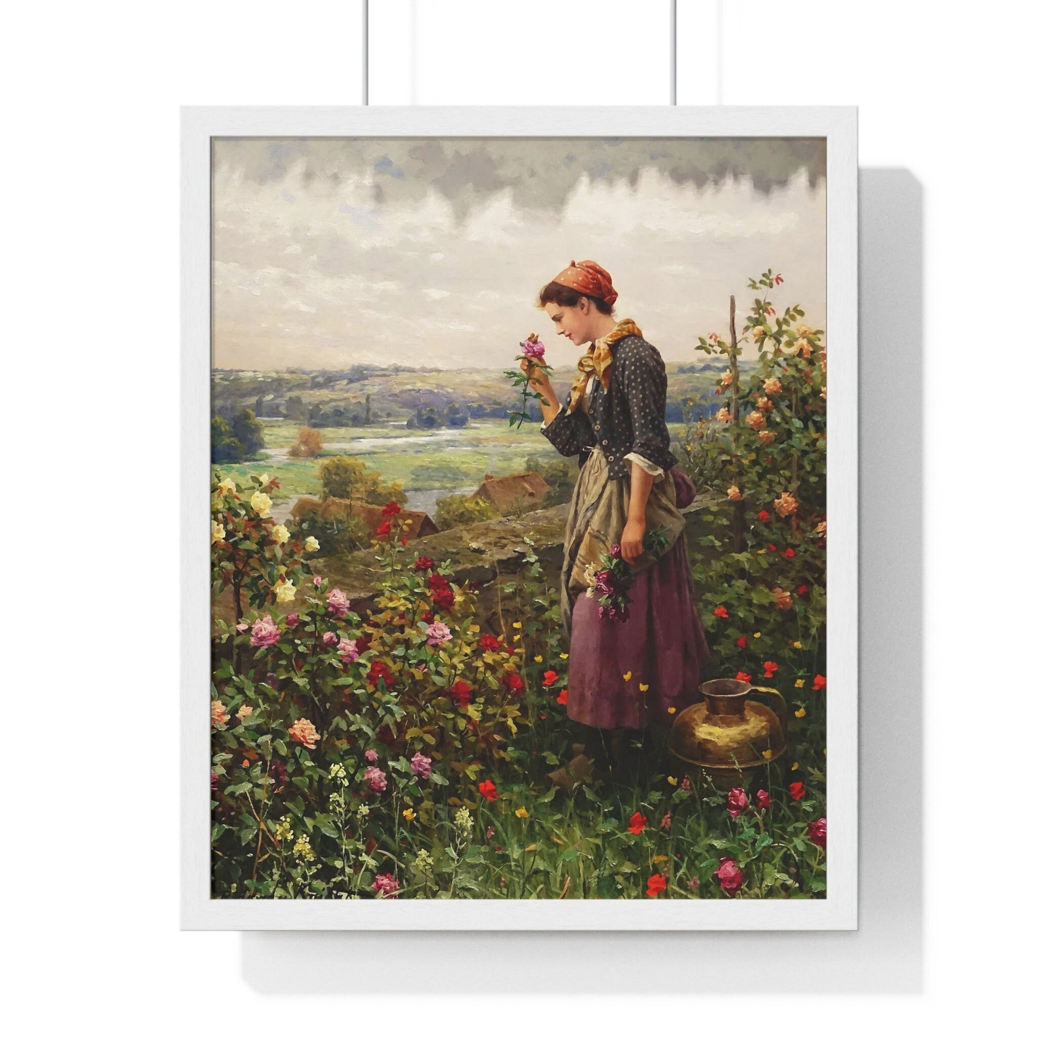 Daniel Ridgway Knight Maiden Picking Flowers Art Print 1890 American Artist