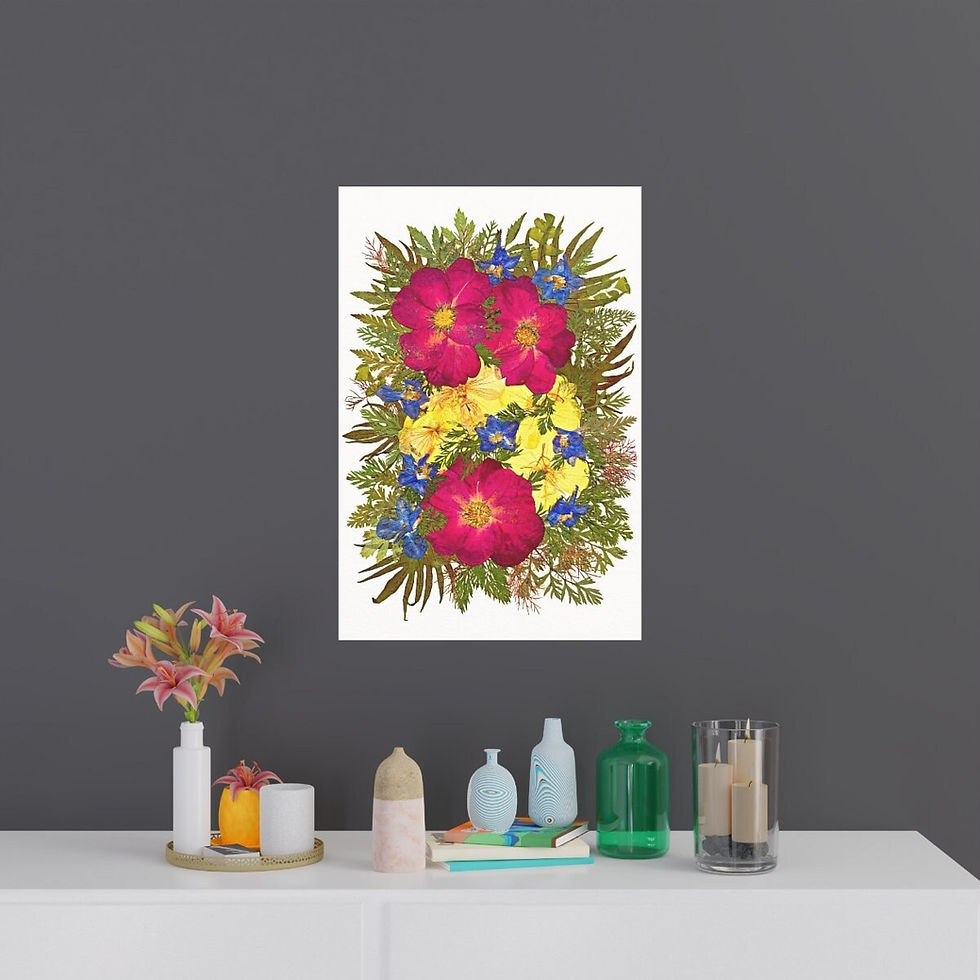 Miniatura: Pink roses yellow poppies art print dried flowers print womens gift pressed