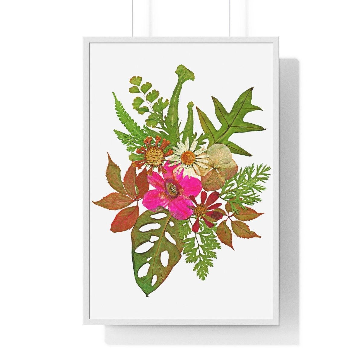 Monstera leaf print pink flower art print fern print leaves poster wall art home