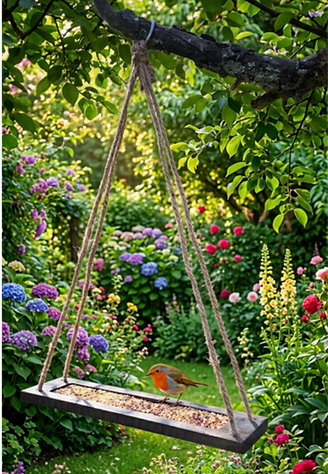 an eco-perch bird feeder being enjoyed by garden birds