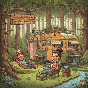 A couple enjoying permanent living in nature in their caravan