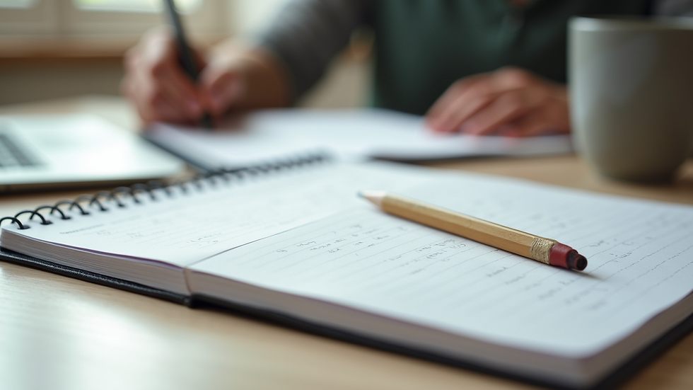 Close-up view of study materials and a planner on a desk during homework guidance