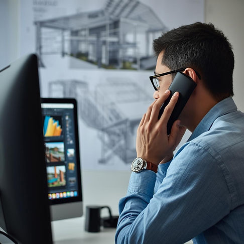 architecte de 3_4 à la photo derrière ordinateur écran plein de graphiques tout en étant a