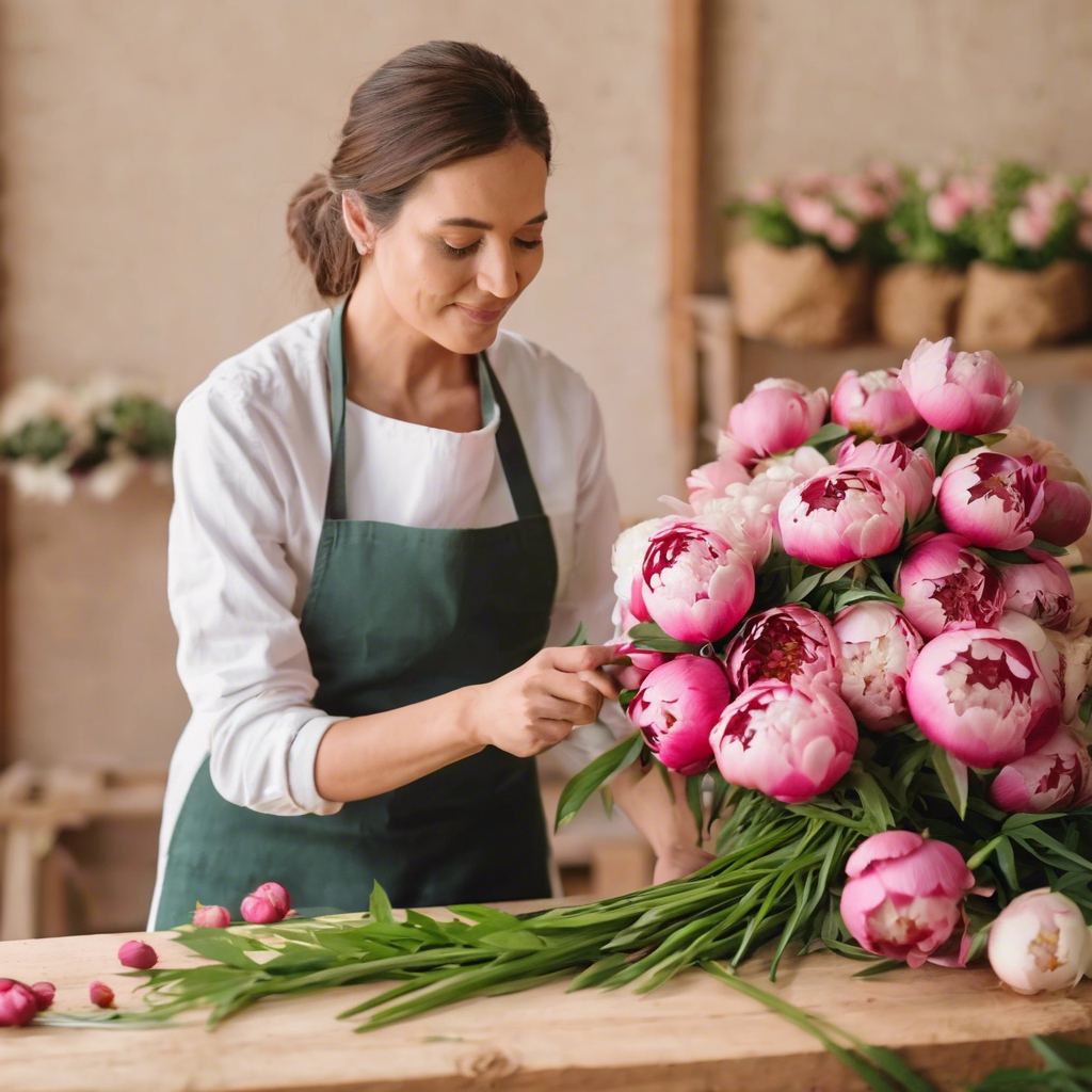 florist making peony buquet at farm.jpg